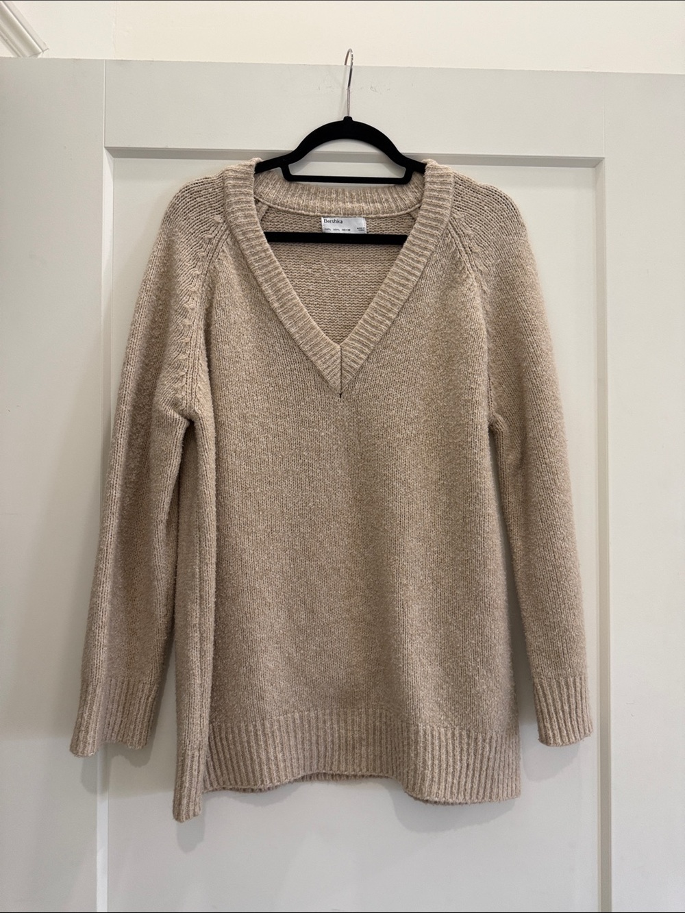 Bershka Beige V-Neck Knit Sweater